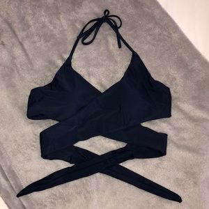 navy blue wrap bikini top